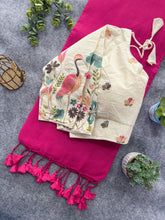 Pink Handloom Cotton Saree With Embrodery Work Stitched Blouse