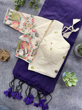 Purple Handloom Cotton Saree With Embrodery Work Stitched Blouse