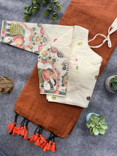 Orange Handloom Cotton Saree With Embrodery Work Stitched Blouse