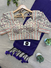 Purple Handloom Cotton Saree With Ajrakh Print Stitched Blouse