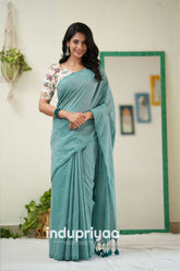 C Green Handloom Cotton Saree With Elephant Print Blouse