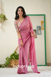 Light Pink Handloom Cotton Saree With Pichwai Print Blouse