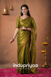 Mehndi Green Handloom Tissue Cotton Saree