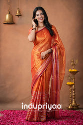 Orange Handloom Tissue Cotton Saree
