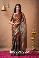 Copper Handloom Tissue Cotton Saree
