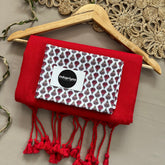 Red Handloom Cotton Saree With White Print Blouse