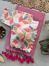 Premium Light Pink Handloom Cotton Handloom Saree + Stitched Blouse