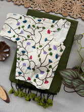 Elegant Weave Mehndi Handloom Saree + Ready Blouse Combo