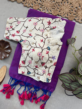 Heritage Craft Purple Dual Tone Handloom Saree with Fully Stitched Blouse