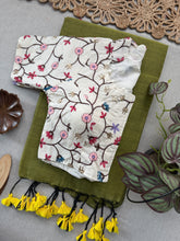 Stylish Appeal Light Mehndi Pure Khadi Cotton Saree with Blouse Ready Made