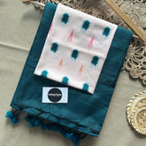 Rama Handloom Khadi Cotton Saree With Beige Print Blouse