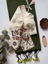 Premium Mehndi Handloom Cotton Saree With Ready Stitched Blouse