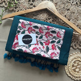 Rama Handloom Cotton Saree With Leaf Print Blouse