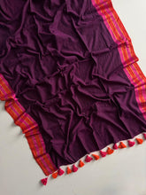 Premium Purple Mul Mul Cotton Saree Lightweight Soft Texture Design