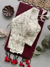 Chic Marun Handloom Cotton Saree With Modern Stitched Blouse