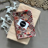 Beige Handloom Khadi Cotton Saree With Ikkat Print Blouse