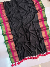 Classic Black Kanchipuram Mulmul Cotton Saree Comfortable Daily Style