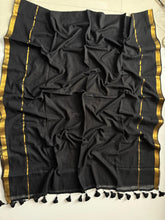 Elegant Black Mulmul Cotton Saree Daily Casual Style