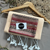 Beige Handloom Khadi Cotton Saree With Mango Print Blouse