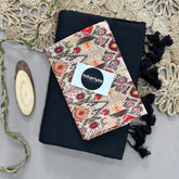 Black Handloom Cotton Saree With Multi Clr Print Blouse