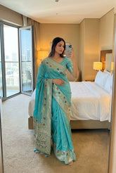 Timeless Beauty SKy Silk Saree with Rich Jari Detailing and an Elegant Pallu