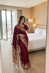Opulent Marun Silk Saree Featuring Beautiful Jari Weaving and a Rich Designer Pallu