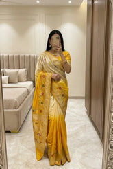 Classic Yellow Silk Saree Showcasing Exquisite Jari Weaving and a Grand Rich Pallu