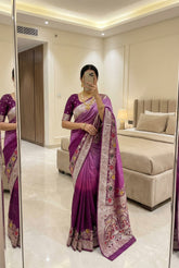 Traditional Wine Silk Saree with Beautiful Jari Patterns and a Luxurious Rich Pallu