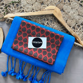 Light Royal Blue Handloom Cotton Saree With Marun Print Blouse