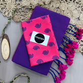 Purple Handloom Cotton Saree With Pink Mango Print Blouse