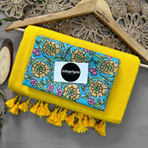 Yellow Handloom Cotton Saree With Flower Print Blouse