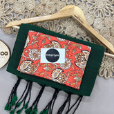 Bottel Green Handloom Khadi Cotton Saree With Red Flower Print Blouse