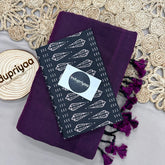dark Wine Handloom Cotton Saree With Black Print Blouse