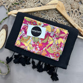 Black Handloom Cotton Saree With Multi Clr Print Blouse