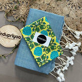 Sky Handloom Cotton Saree With Flower Print Blouse
