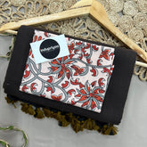 Brown Handloom Cotton Saree With Leaf Print Blouse