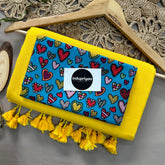 Yellow Handloom Cotton Saree With Sky Heart Print Blouse