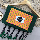 Green Handloom Cotton Saree With Yellow Print Blouse