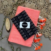 Peach Handloom Cotton Saree With Black Print Blouse