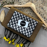 Golden Handloom Cotton Saree With Black Print Blouse