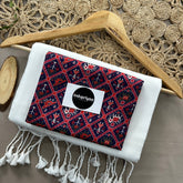 White Handloom Cotton Saree With Blue Patola Print Blouse