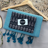 C Green Handloom Cotton Saree With Black Color Print Blouse