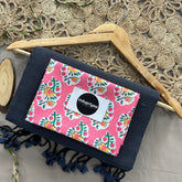 Dark Grey Handloom Cotton Saree With Flower Print Blouse