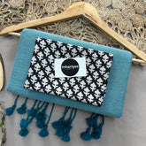 C Green Handloom Cotton Saree With Black Print Blouse