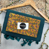 Rama Handloom Cotton Saree With Leaf Print Blouse