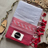 Indupriyaa Blueish Grey Nd Red Handloom Cotton Saree