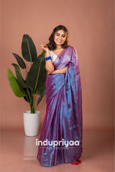 Indupriyaa Blue Dual Tone Handloom Raga Tissue Saree