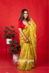 Indupriyaa Pista Handloom Raga Tissue Saree