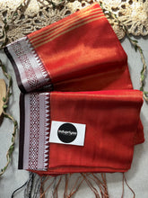 Indupriyaa Orange Temple Designe Handloom Raga Tissue Saree