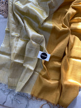 Chiku Nd Yellow Half N Half Designe Handloom Raga Tissue Saree